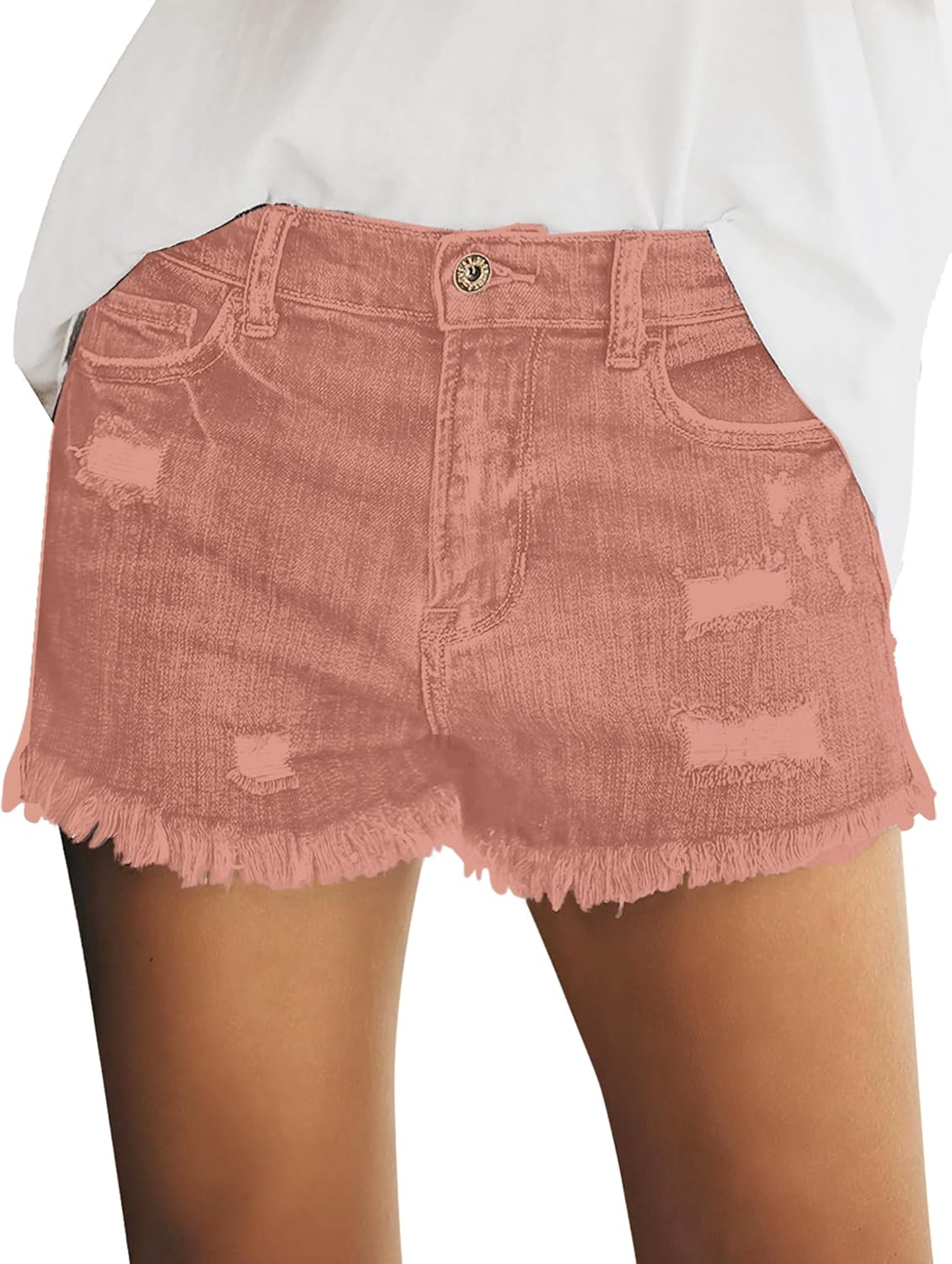 Women's Casual Mid Rise Denim Shorts Stretch Ripped Raw Hem Jean Shorts - Picture 98 of 142