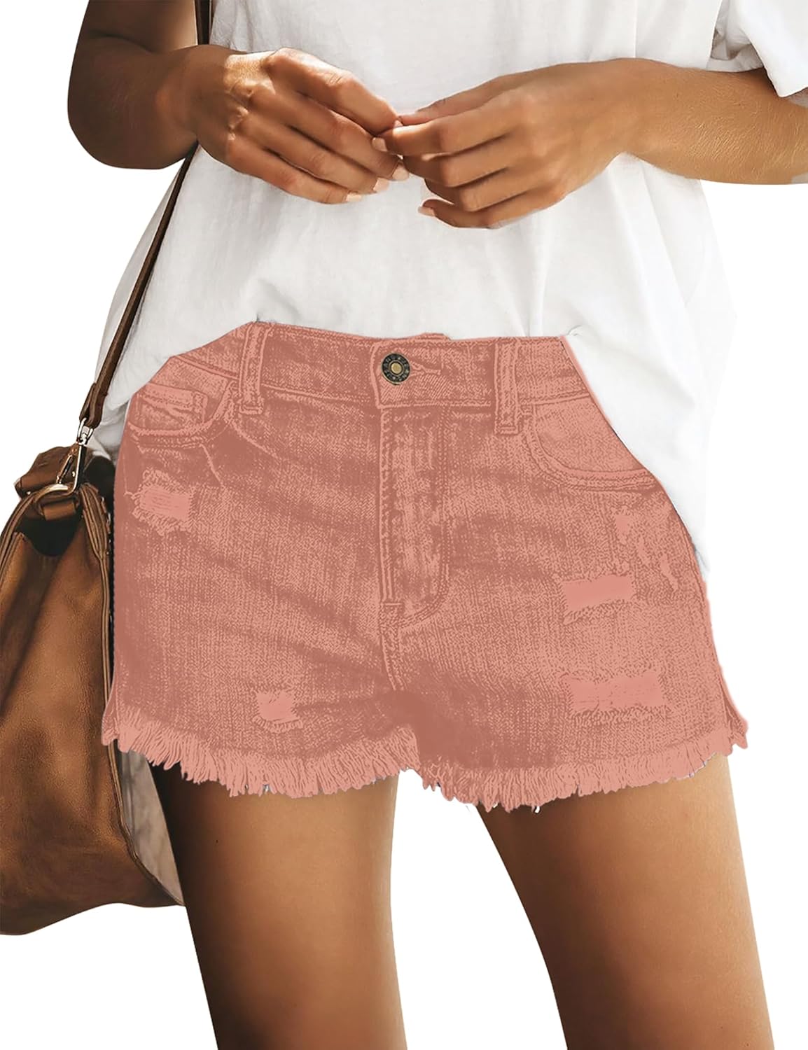 Women's Casual Mid Rise Denim Shorts Stretch Ripped Raw Hem Jean Shorts - Picture 100 of 142