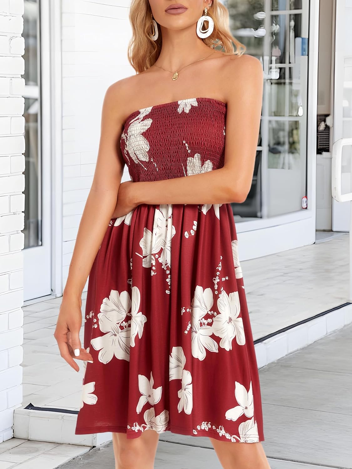 Summer Dresses for Women Beach Cover Ups Strapless Boho Floral Print Sundress - Picture 244 of 248