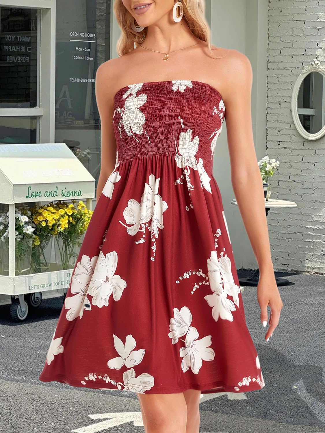 Summer Dresses for Women Beach Cover Ups Strapless Boho Floral Print Sundress - Picture 247 of 248