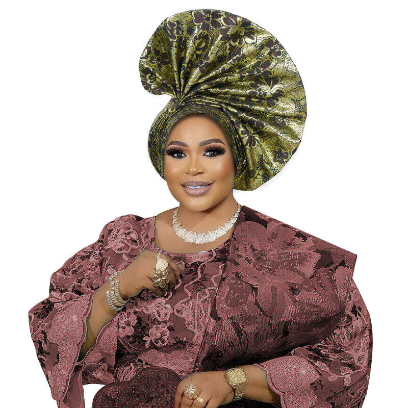 Aso Oke African Headtie Auto Gele Turban Bonnet Nigerian Wrap Caps Hats Headwear