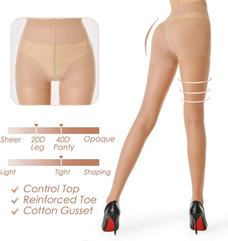 3 pares de medias transparentes para mujer - Pantimedias 20D Control Top con dedos reforzados - Imagen 35 de 48