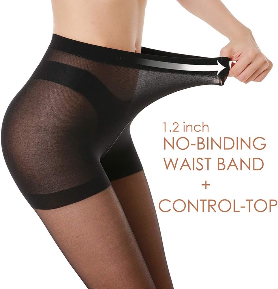 3 pares de medias transparentes para mujer - Pantimedias 20D Control Top con dedos reforzados - Imagen 39 de 48