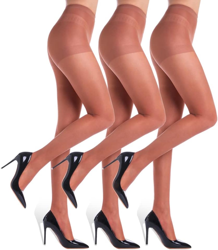 3 pares de medias transparentes para mujer - Pantimedias 20D Control Top con dedos reforzados - Imagen 41 de 48