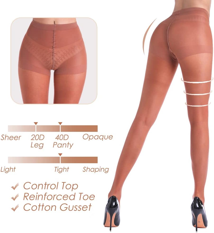 3 pares de medias transparentes para mujer - Pantimedias 20D Control Top con dedos reforzados - Imagen 42 de 48