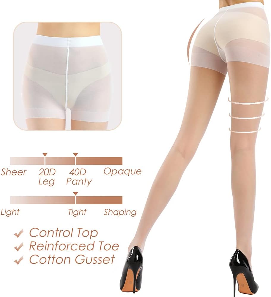 3 pares de medias transparentes para mujer - Pantimedias 20D Control Top con dedos reforzados - Imagen 47 de 48