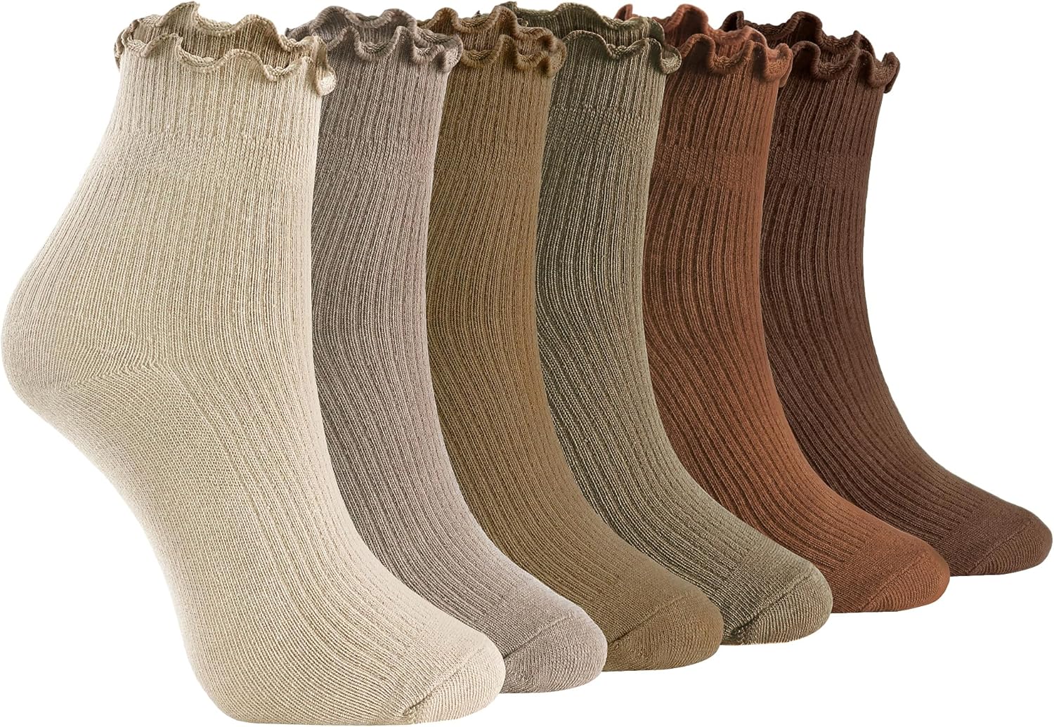Women's Soft Ruffle Ankle Socks Frilly Lettuce Edge Casual Knit (6 Pairs) - Picture 12 of 34