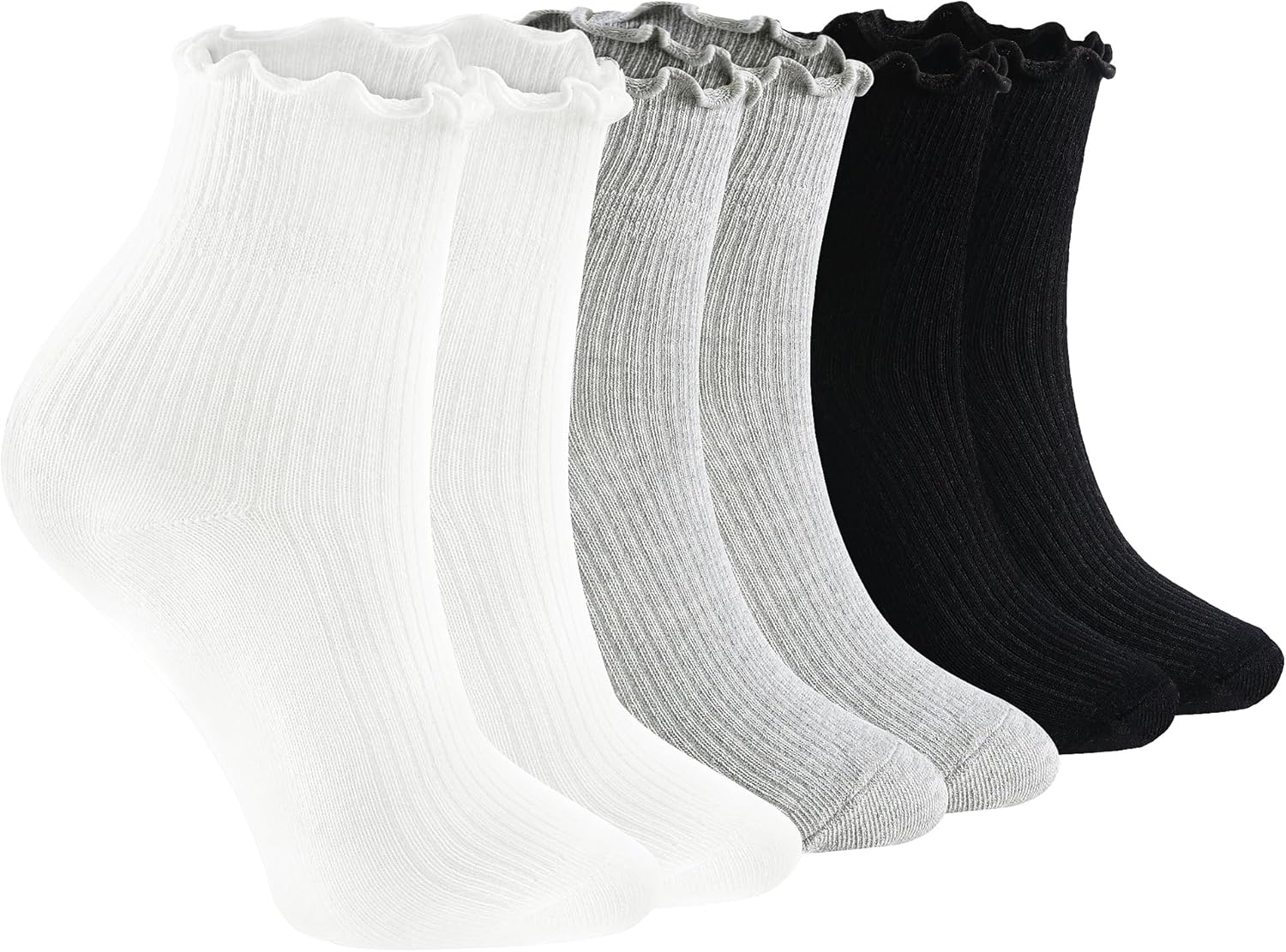 Women's Soft Ruffle Ankle Socks Frilly Lettuce Edge Casual Knit (6 Pairs) - Picture 19 of 34