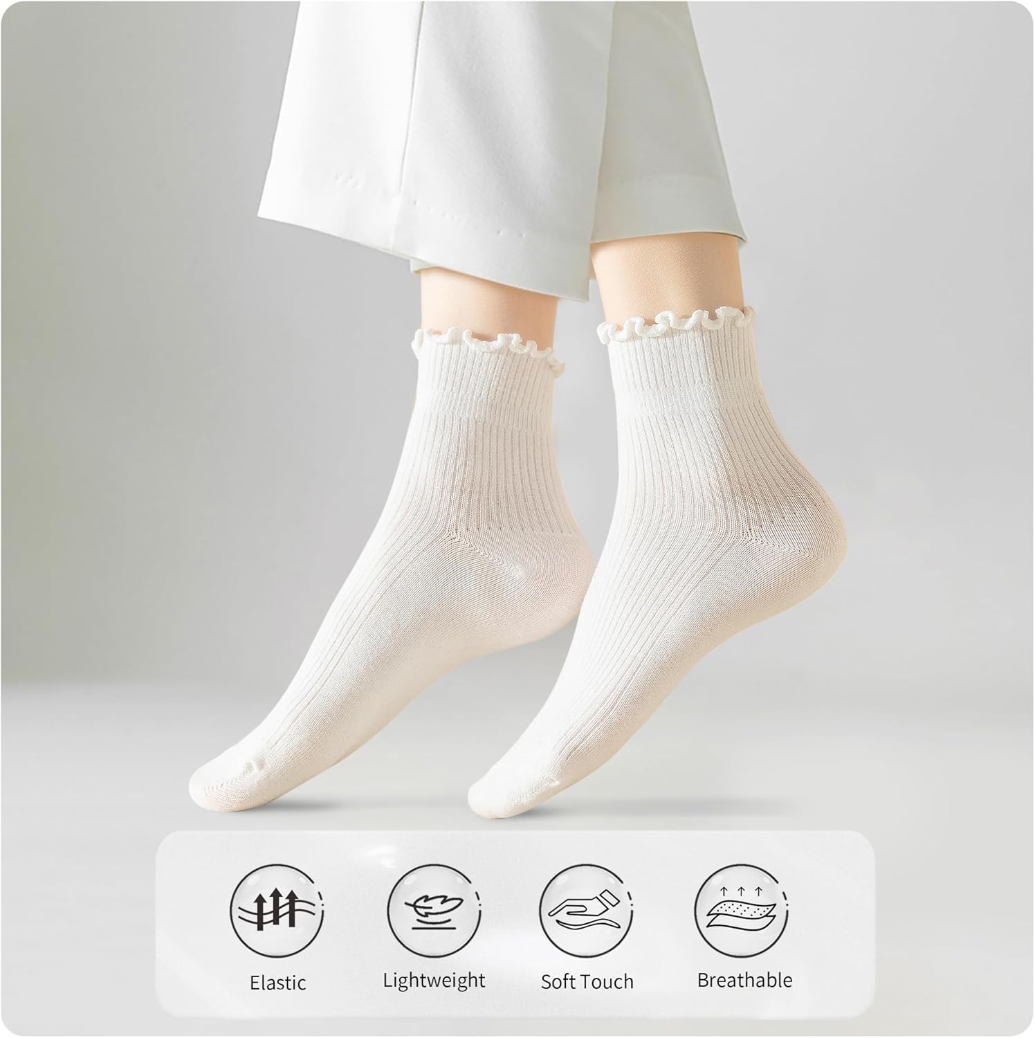 Women's Soft Ruffle Ankle Socks Frilly Lettuce Edge Casual Knit (6 Pairs) - Picture 20 of 34