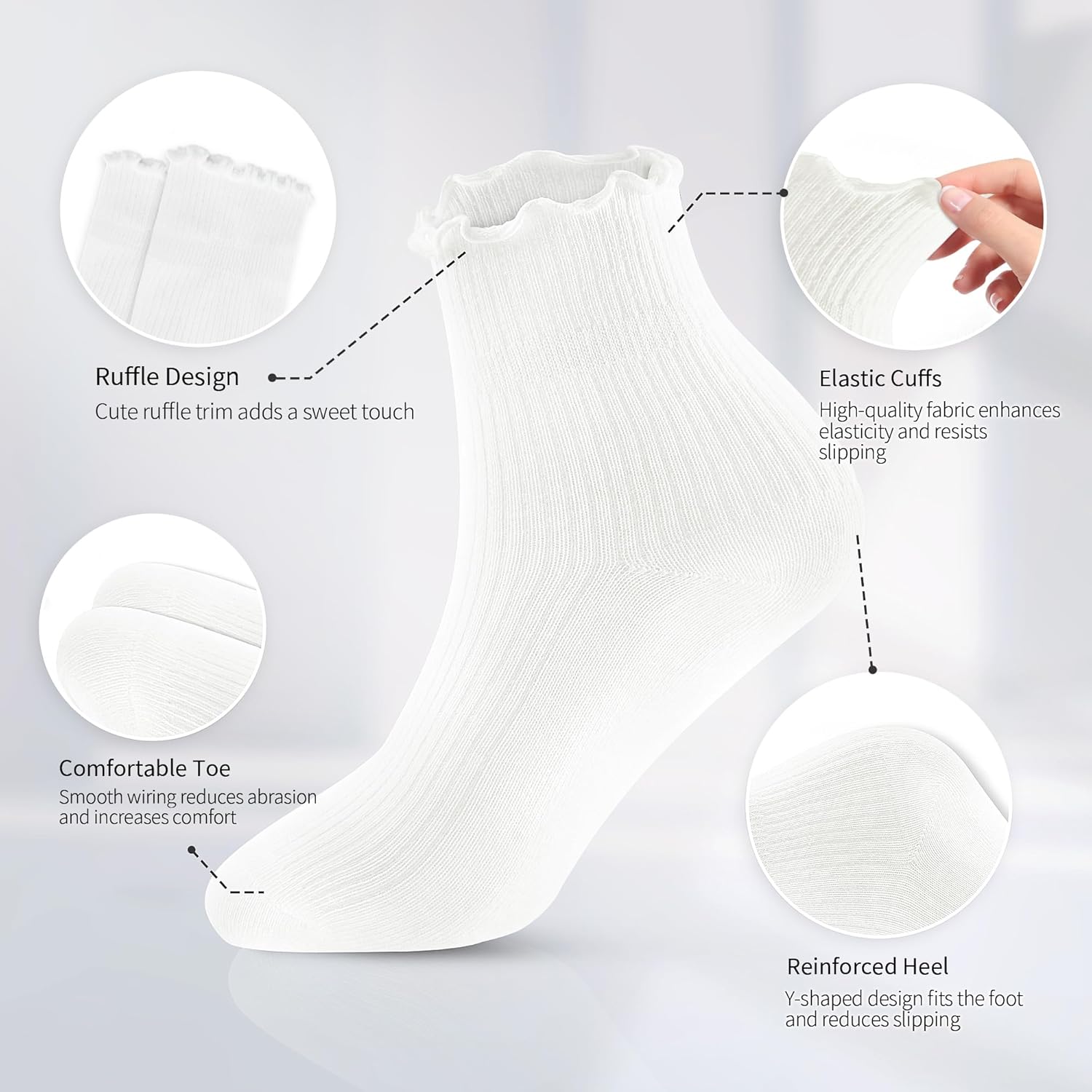 Women's Soft Ruffle Ankle Socks Frilly Lettuce Edge Casual Knit (6 Pairs) - Picture 21 of 34