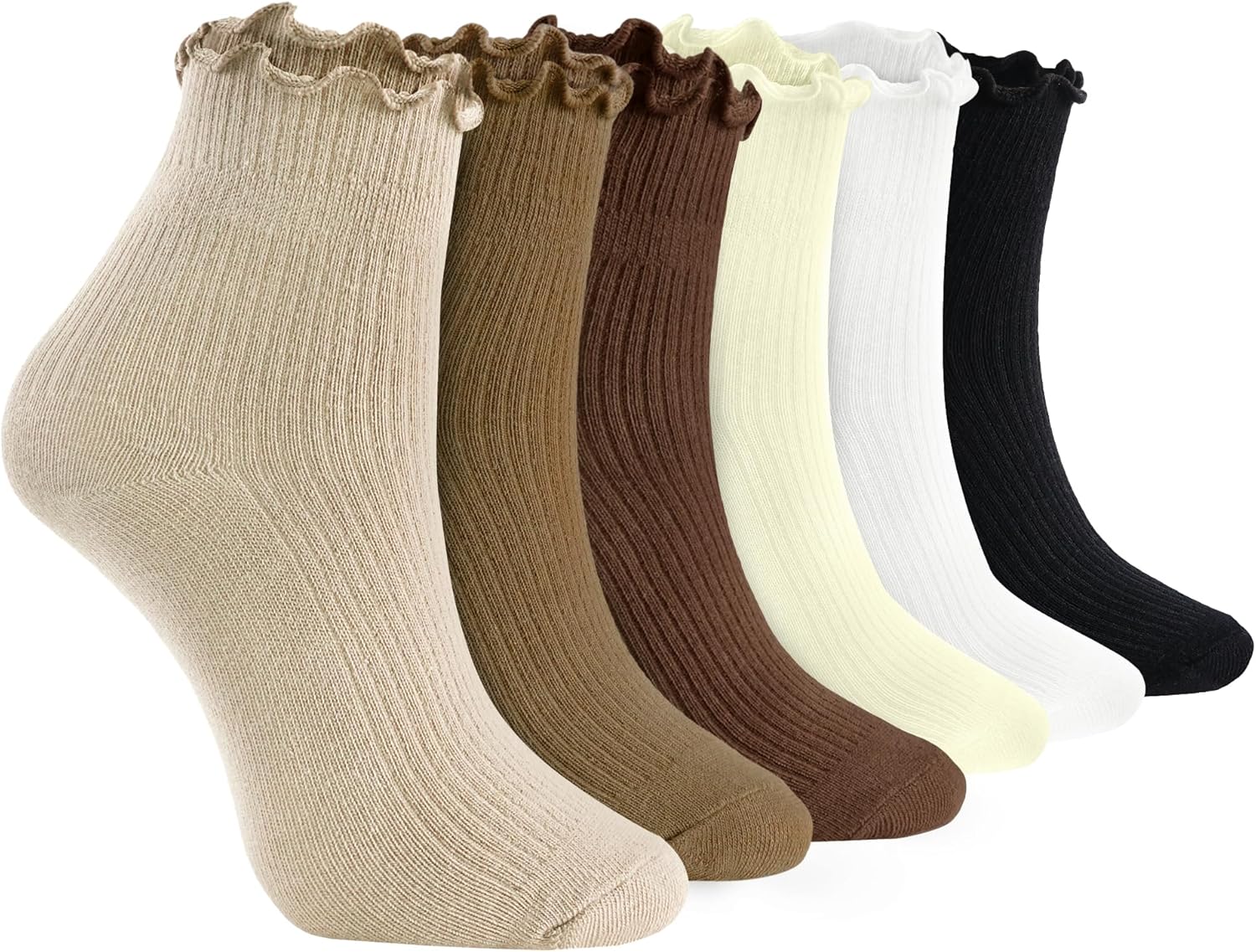 Women's Soft Ruffle Ankle Socks Frilly Lettuce Edge Casual Knit (6 Pairs) - Picture 24 of 34