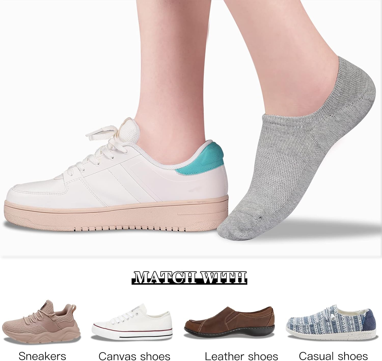 Womens No Show Cotton Socks Low Cut Non-Slip Casual Flat Boat Liners (6/9 Pairs) - Bild 38 von 48