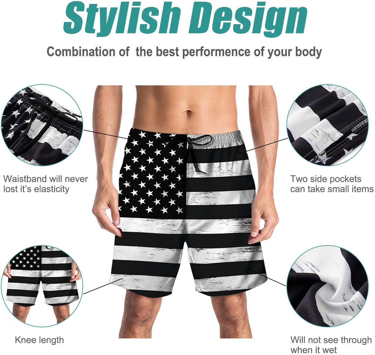 Mens Swim Trunks Quick Dry Beach Shorts with Mesh Lining Bathing Suits - Picture 75 of 76
