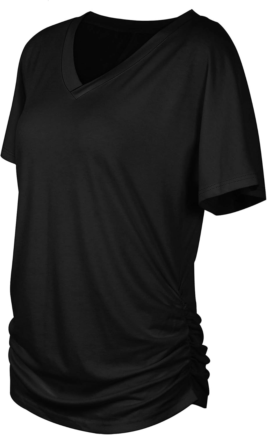 Women's Short Sleeve V Neck Dolman Tops with Side Shirring Loose Fit Shirts - Picture 29 of 138