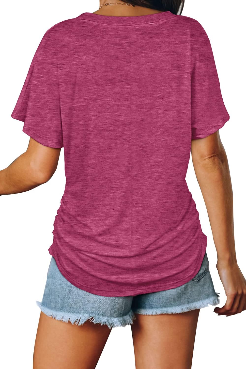 Women's Short Sleeve V Neck Dolman Tops with Side Shirring Loose Fit Shirts - Picture 33 of 138