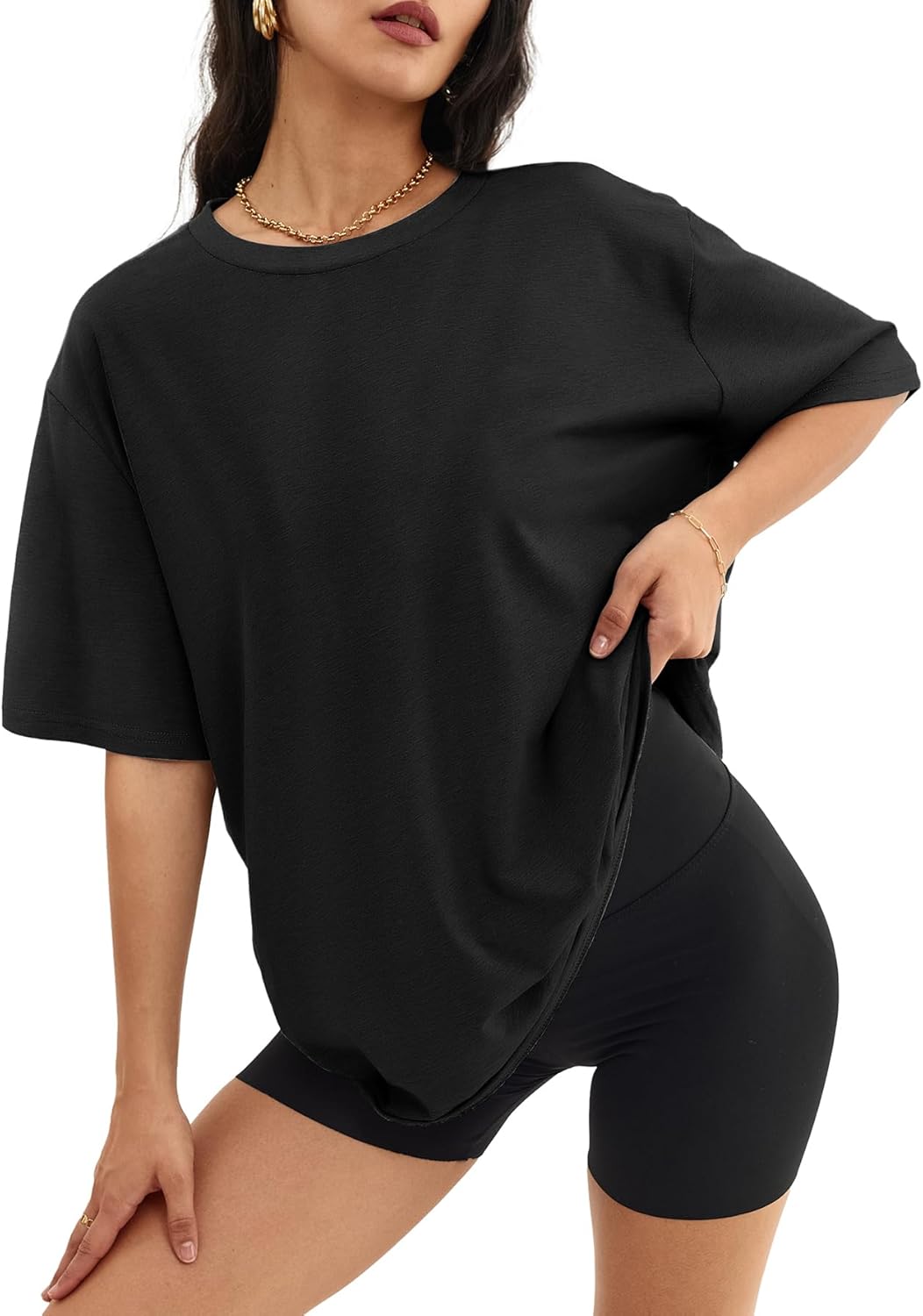 Womens Oversized Crewneck T-Shirts Loose Fit Short Sleeve Casual Tops for Summer - Picture 24 of 153