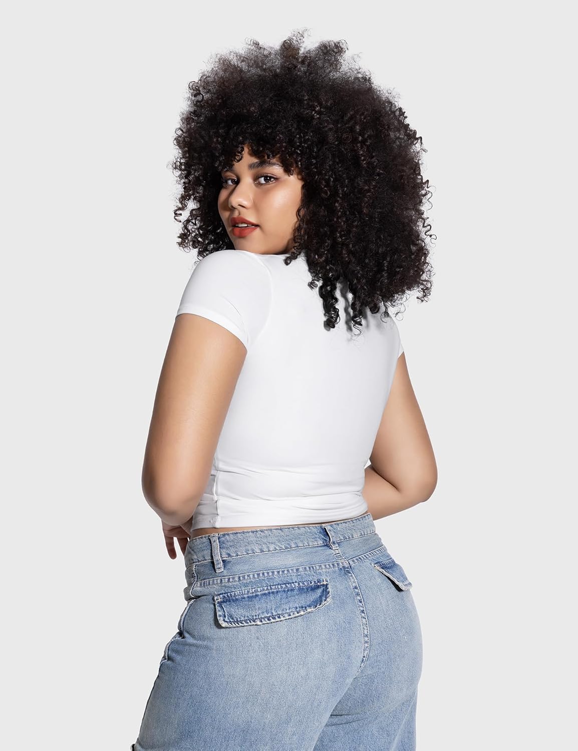 Damen Rundhals Kurzarm Tops doppelt gefüttert Slim Fit T-Shirts Basic T-Shirts - Bild 22 von 89