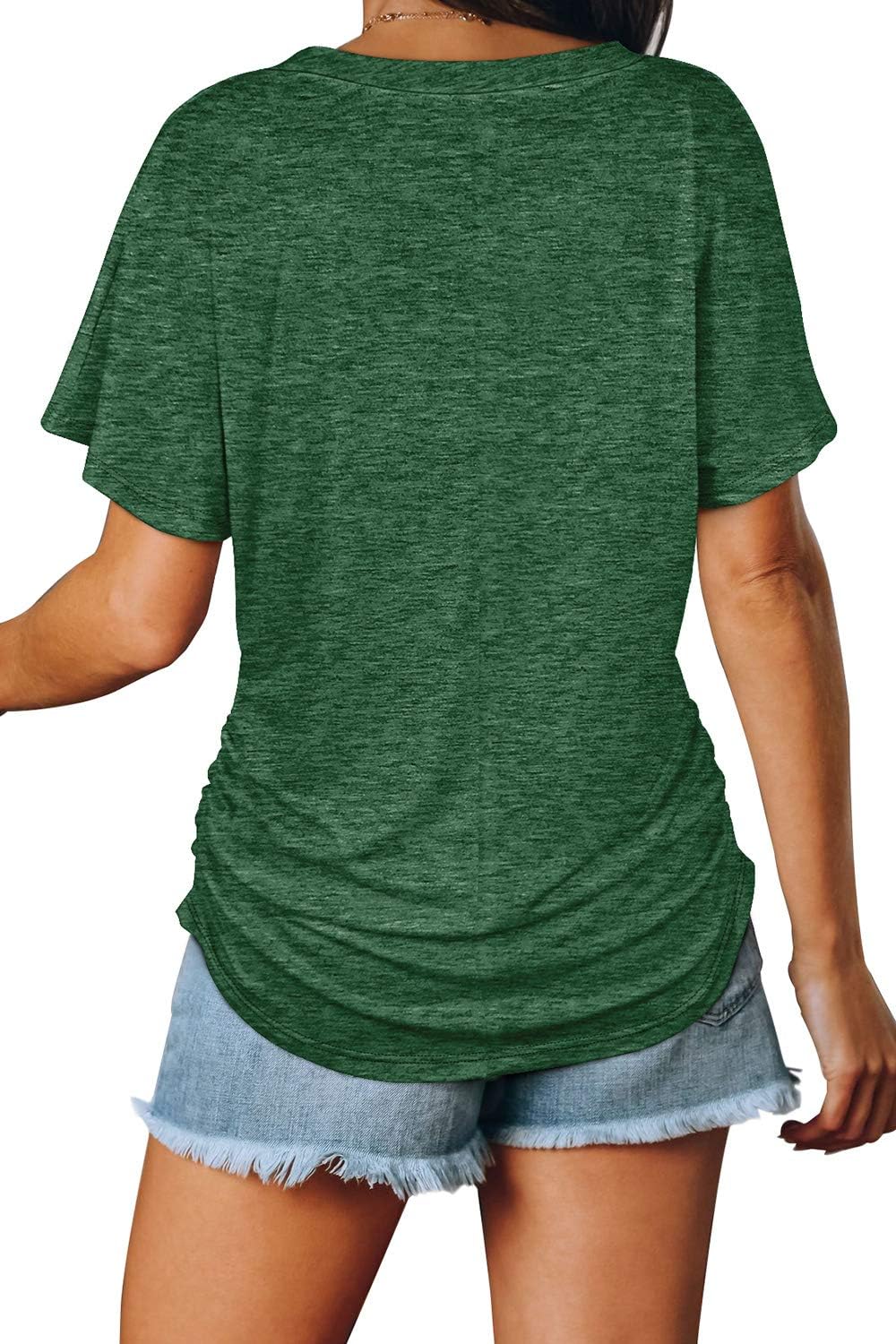Women's Short Sleeve V Neck Dolman Tops with Side Shirring Loose Fit Shirts - Picture 37 of 138
