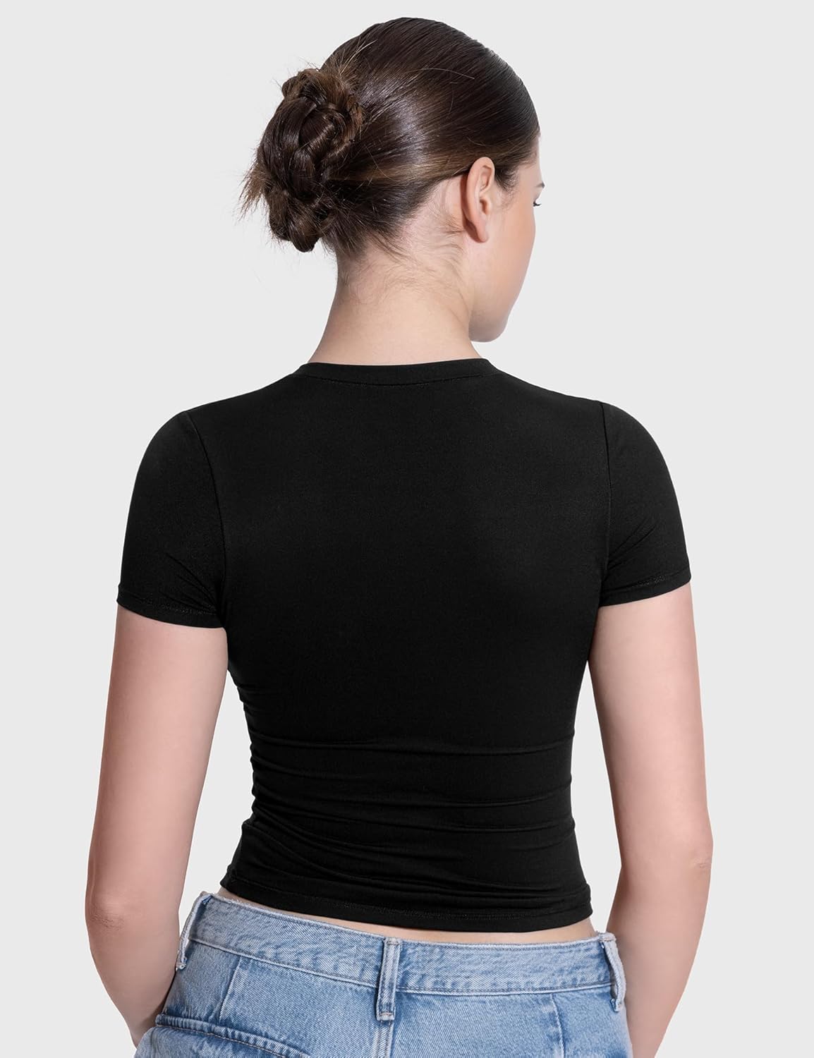 Damen Rundhals Kurzarm Tops doppelt gefüttert Slim Fit T-Shirts Basic T-Shirts - Bild 28 von 89