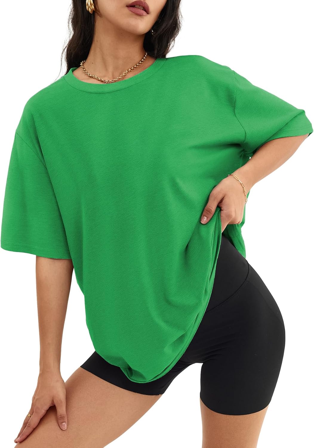 Womens Oversized Crewneck T-Shirts Loose Fit Short Sleeve Casual Tops for Summer - Picture 30 of 153