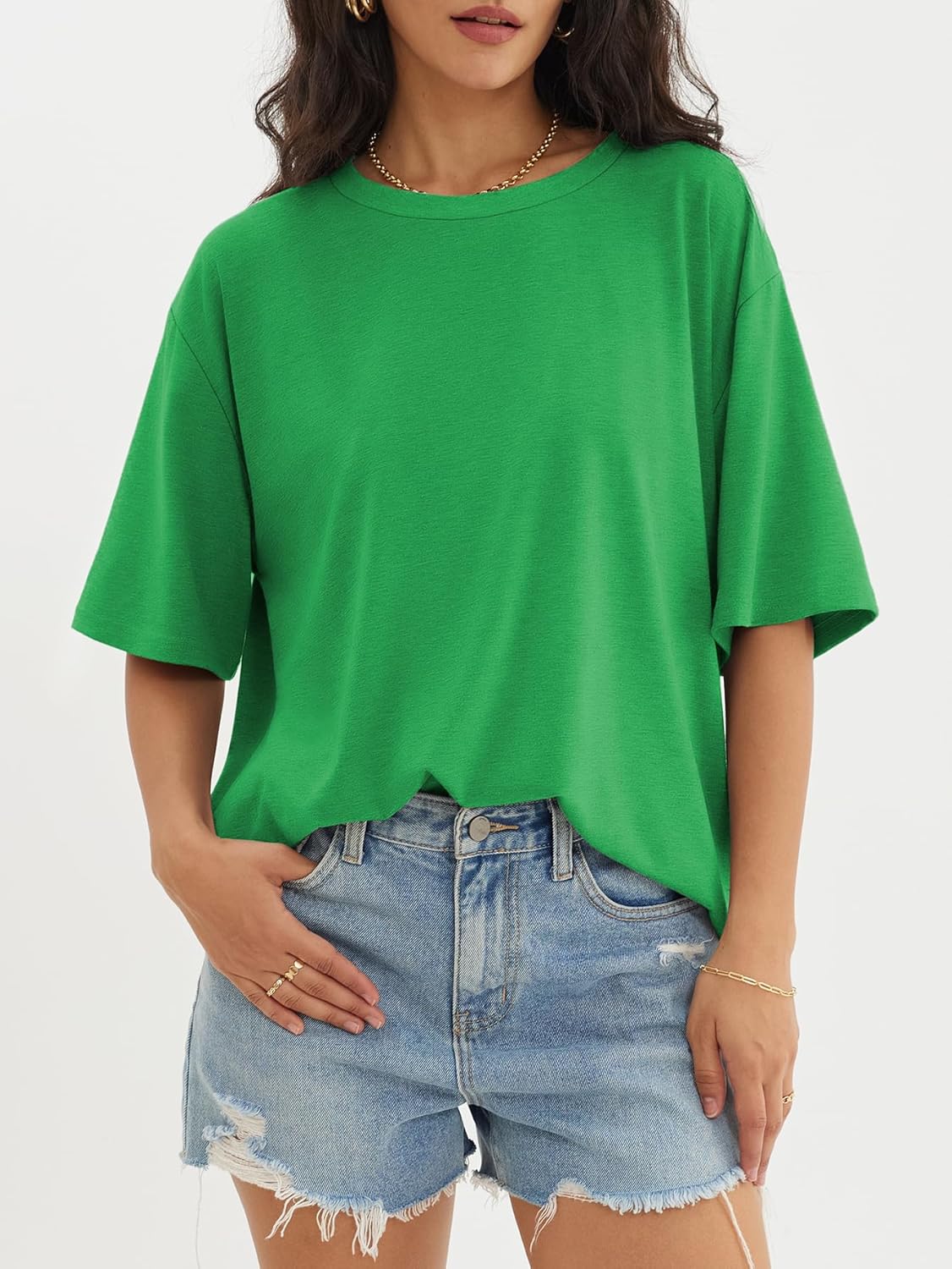 Womens Oversized Crewneck T-Shirts Loose Fit Short Sleeve Casual Tops for Summer - Picture 32 of 153