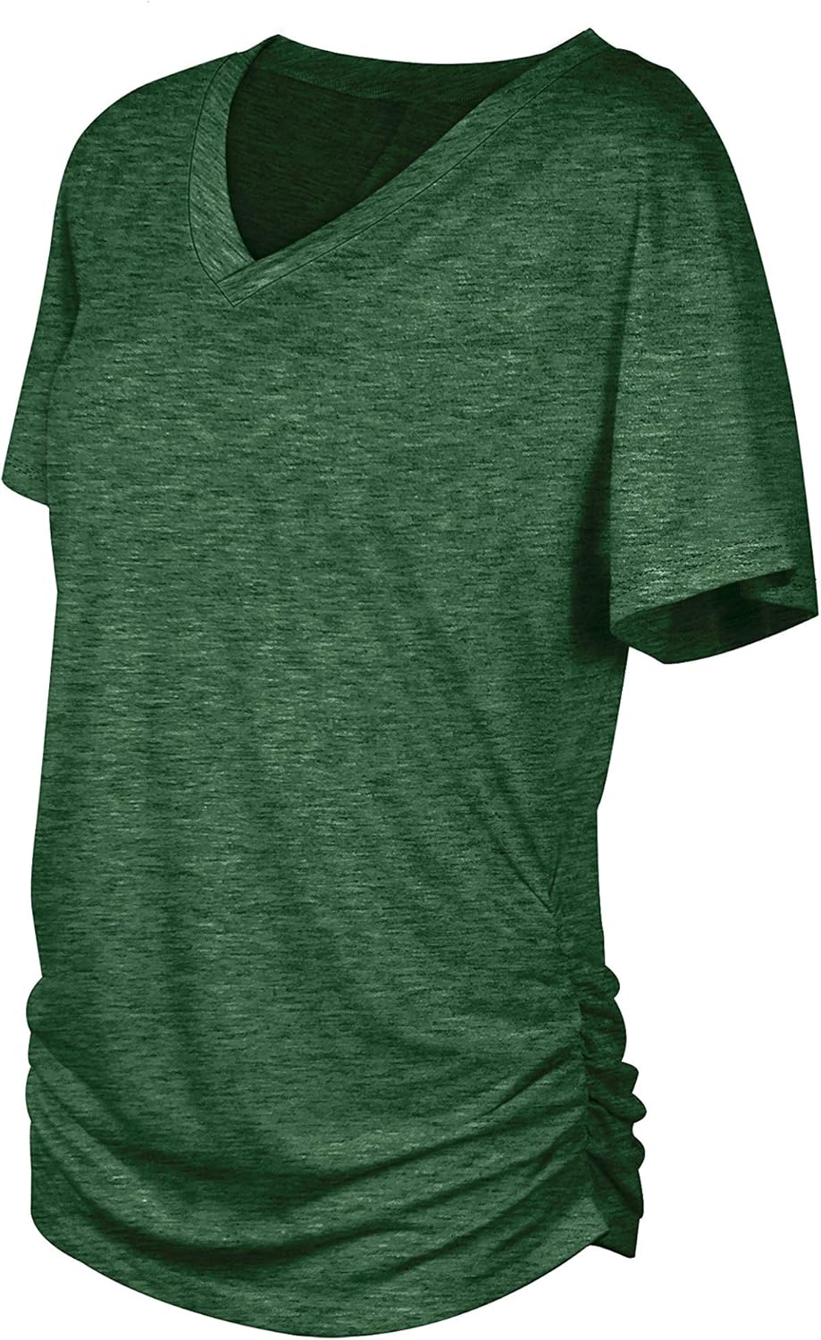Women's Short Sleeve V Neck Dolman Tops with Side Shirring Loose Fit Shirts - Picture 38 of 138