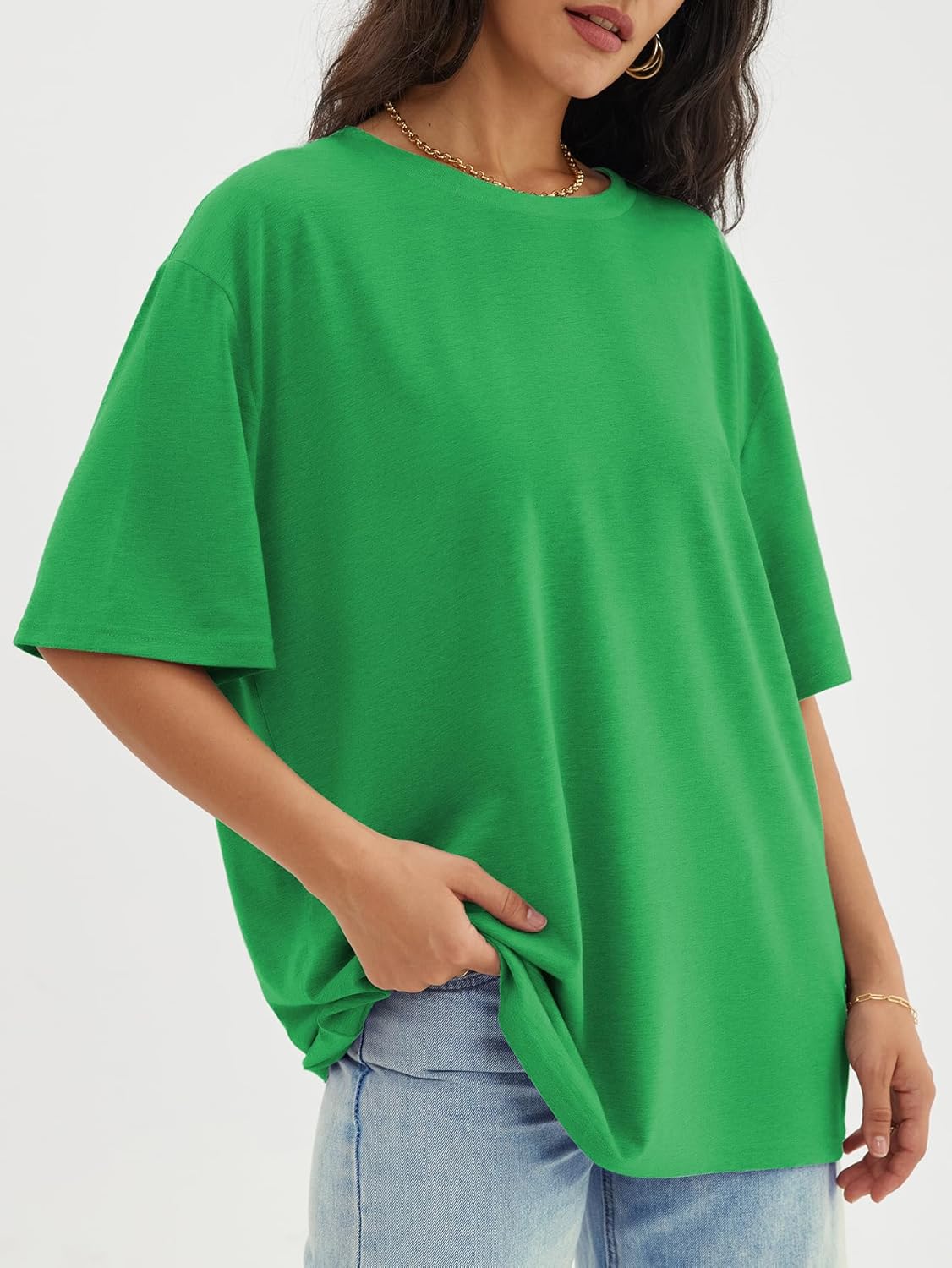 Womens Oversized Crewneck T-Shirts Loose Fit Short Sleeve Casual Tops for Summer - Picture 34 of 153