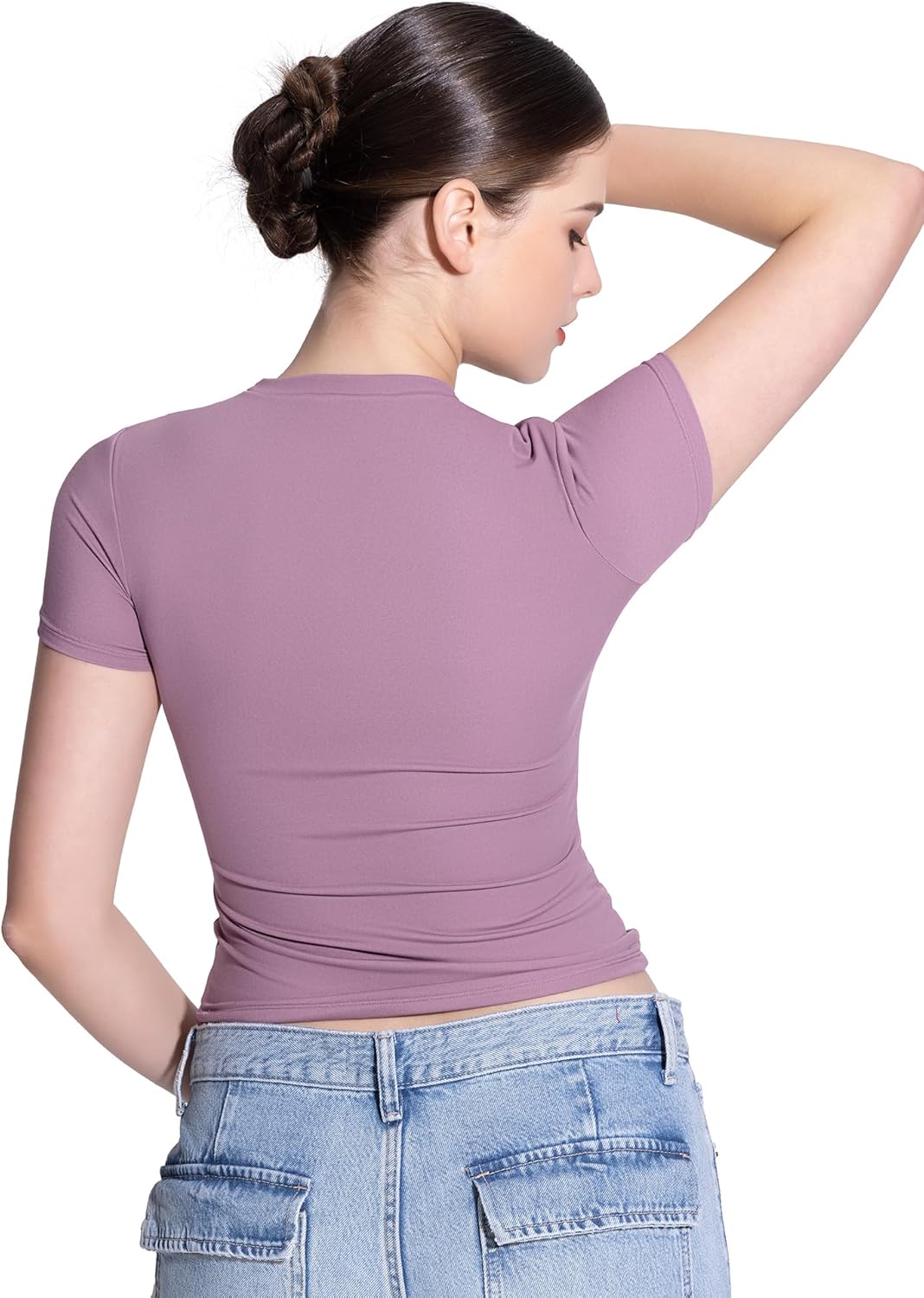 Damen Rundhals Kurzarm Tops doppelt gefüttert Slim Fit T-Shirts Basic T-Shirts - Bild 34 von 89