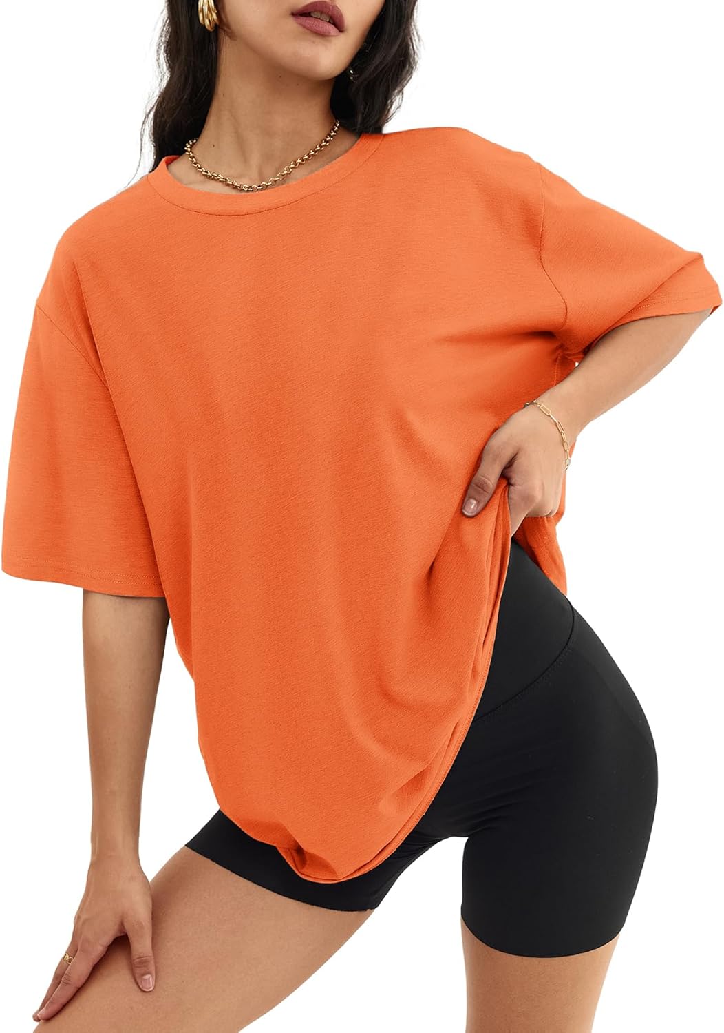 Womens Oversized Crewneck T-Shirts Loose Fit Short Sleeve Casual Tops for Summer - Picture 35 of 153