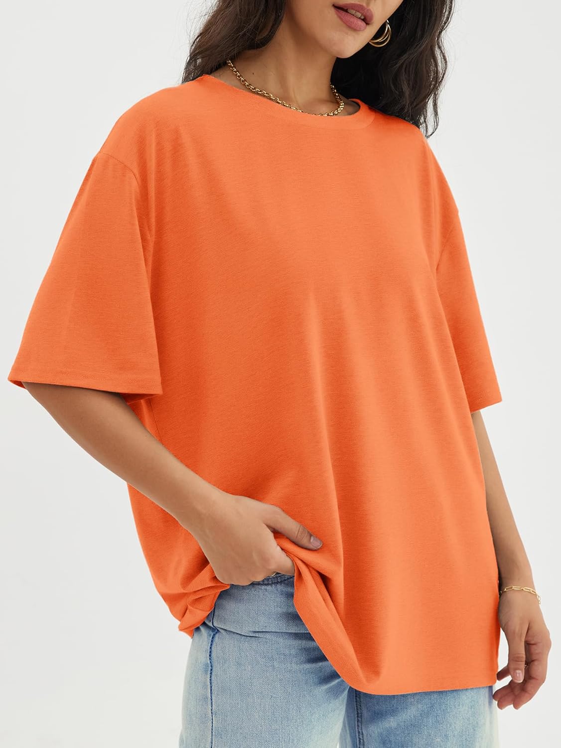 Womens Oversized Crewneck T-Shirts Loose Fit Short Sleeve Casual Tops for Summer - Picture 39 of 153