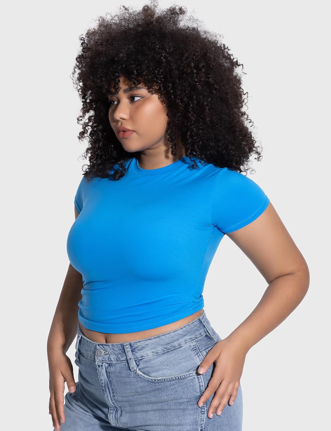 Damen Rundhals Kurzarm Tops doppelt gefüttert Slim Fit T-Shirts Basic T-Shirts - Bild 40 von 89