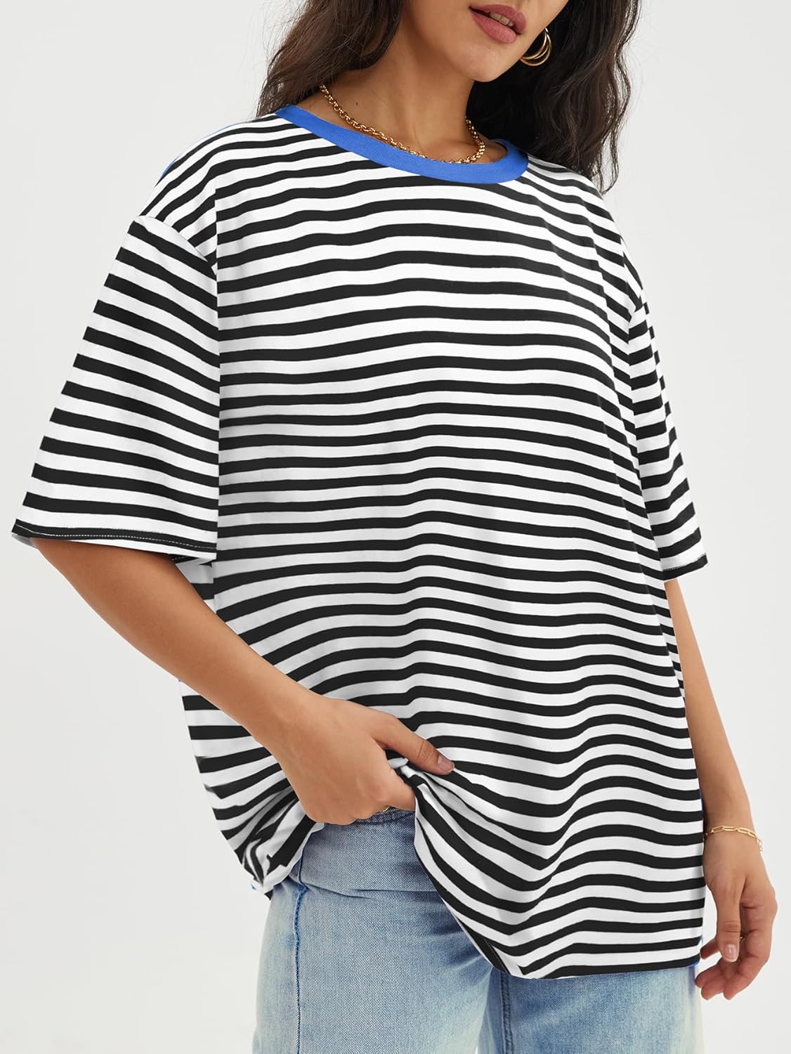 Womens Oversized Crewneck T-Shirts Loose Fit Short Sleeve Casual Tops for Summer - Picture 41 of 153
