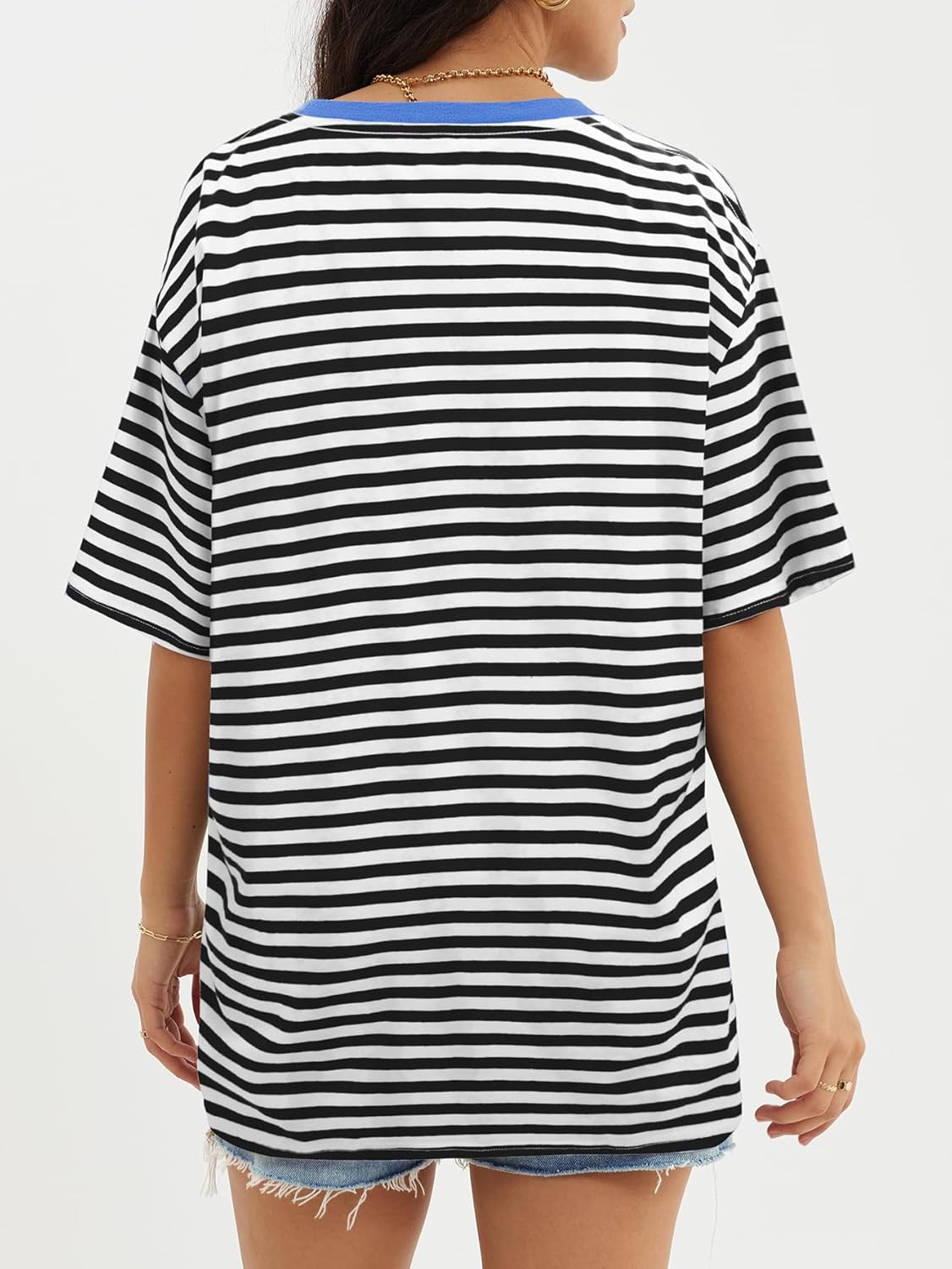 Womens Oversized Crewneck T-Shirts Loose Fit Short Sleeve Casual Tops for Summer - Picture 43 of 153