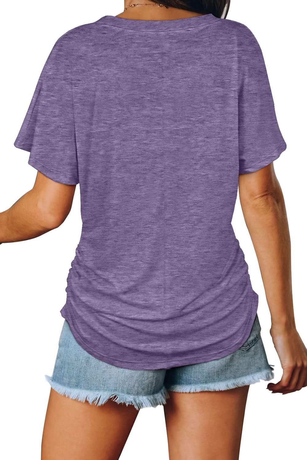 Women's Short Sleeve V Neck Dolman Tops with Side Shirring Loose Fit Shirts - Picture 42 of 138