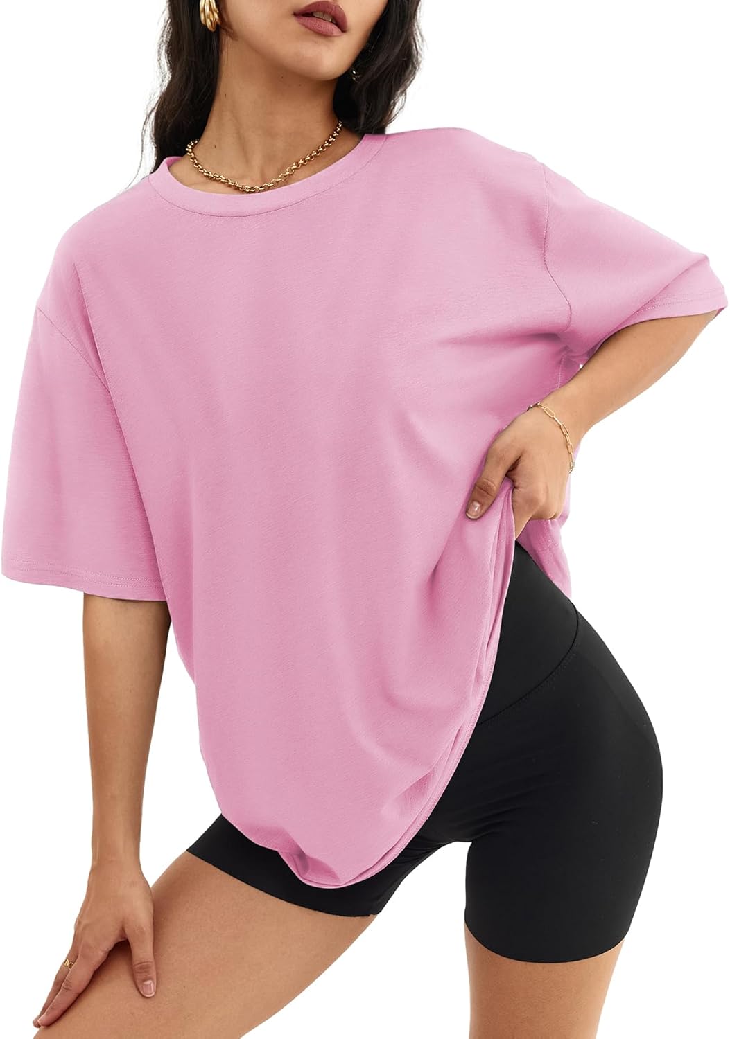 Womens Oversized Crewneck T-Shirts Loose Fit Short Sleeve Casual Tops for Summer - Picture 44 of 153