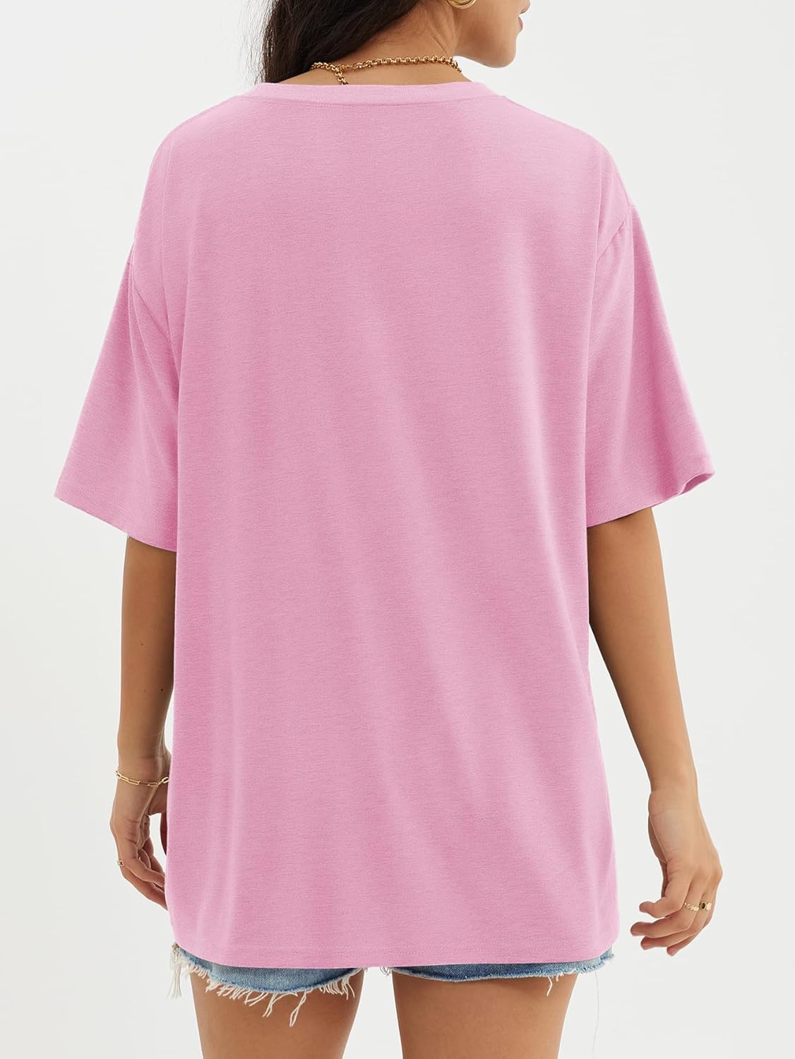 Womens Oversized Crewneck T-Shirts Loose Fit Short Sleeve Casual Tops for Summer - Picture 47 of 153