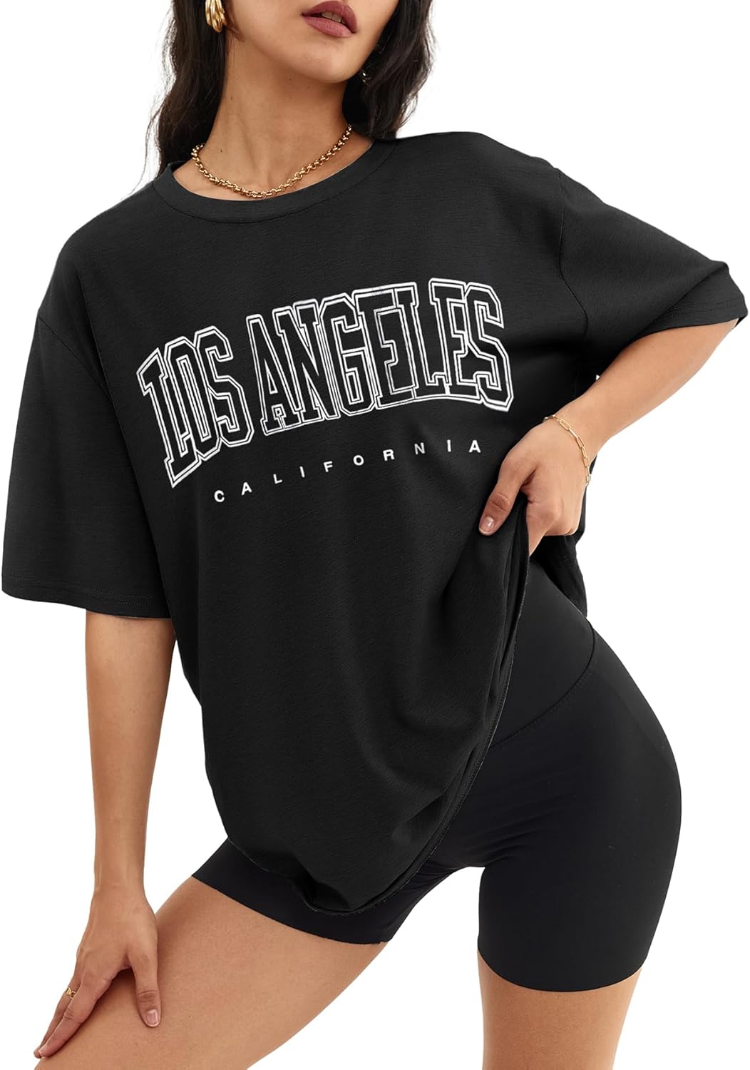 Womens Oversized Crewneck T-Shirts Loose Fit Short Sleeve Casual Tops for Summer - Picture 49 of 153