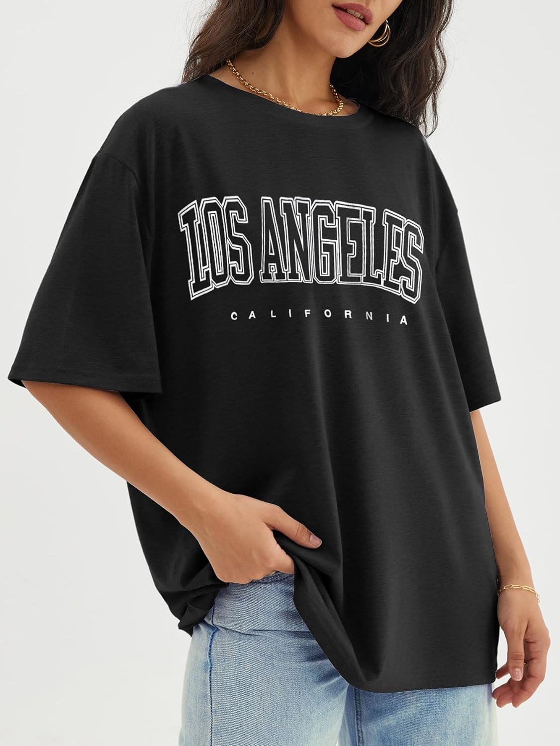 Womens Oversized Crewneck T-Shirts Loose Fit Short Sleeve Casual Tops for Summer - Picture 50 of 153