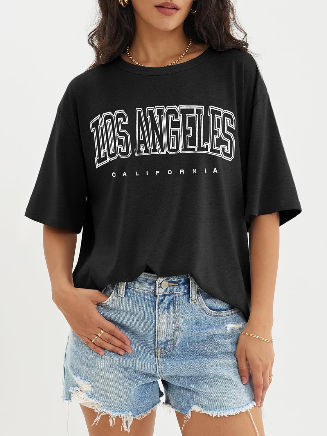 Womens Oversized Crewneck T-Shirts Loose Fit Short Sleeve Casual Tops for Summer - Picture 51 of 153
