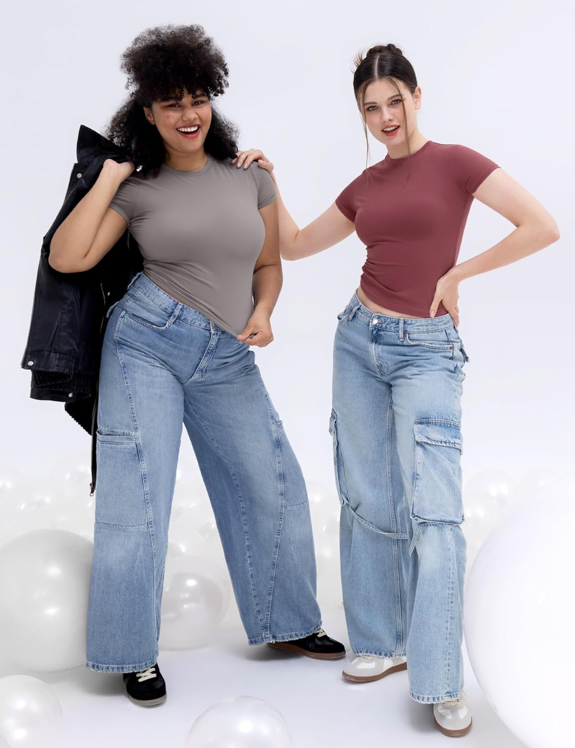 Damen Rundhals Kurzarm Tops doppelt gefüttert Slim Fit T-Shirts Basic T-Shirts - Bild 55 von 89