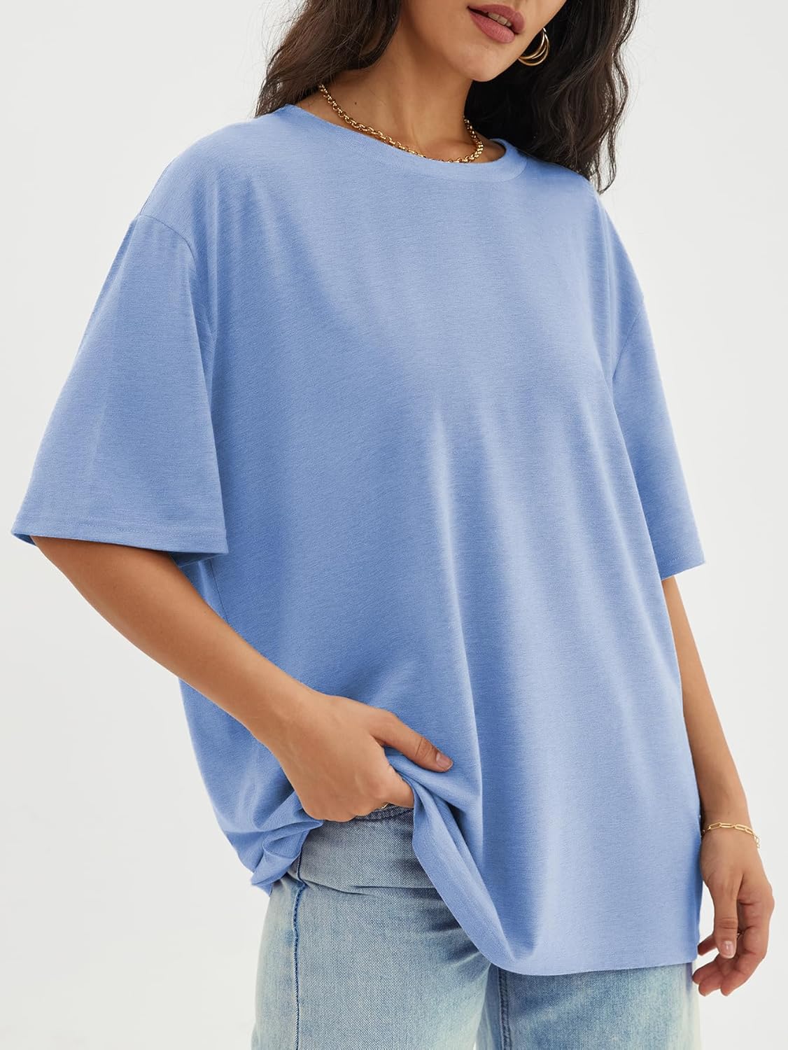 Womens Oversized Crewneck T-Shirts Loose Fit Short Sleeve Casual Tops for Summer - Picture 54 of 153