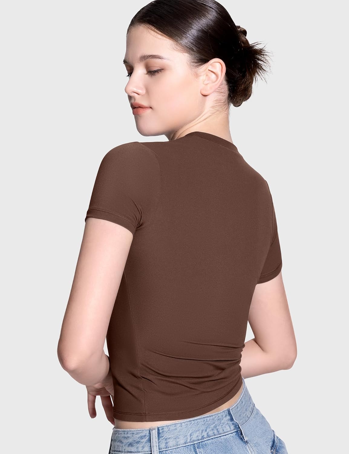 Damen Rundhals Kurzarm Tops doppelt gefüttert Slim Fit T-Shirts Basic T-Shirts - Bild 58 von 89
