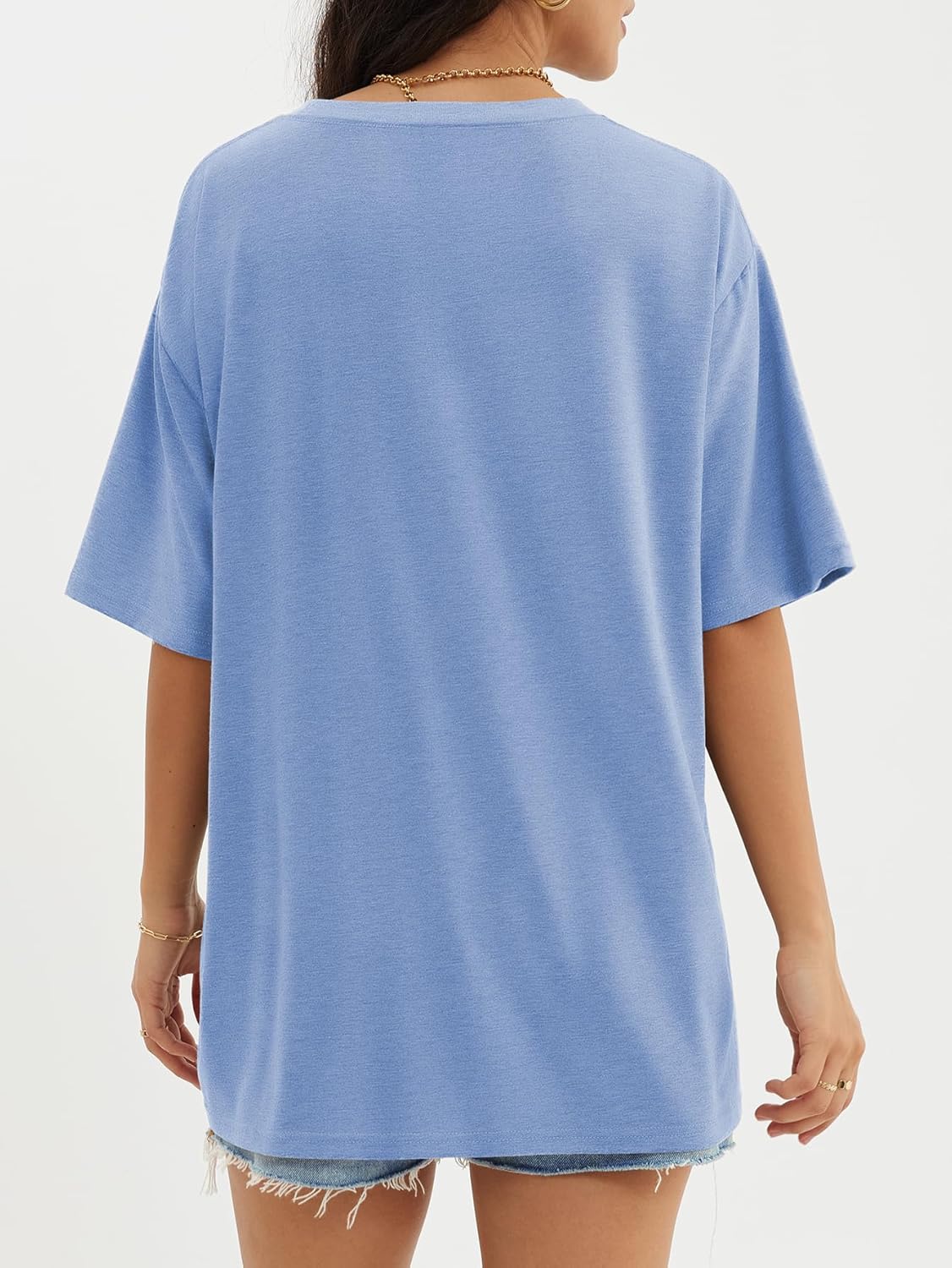 Womens Oversized Crewneck T-Shirts Loose Fit Short Sleeve Casual Tops for Summer - Picture 56 of 153