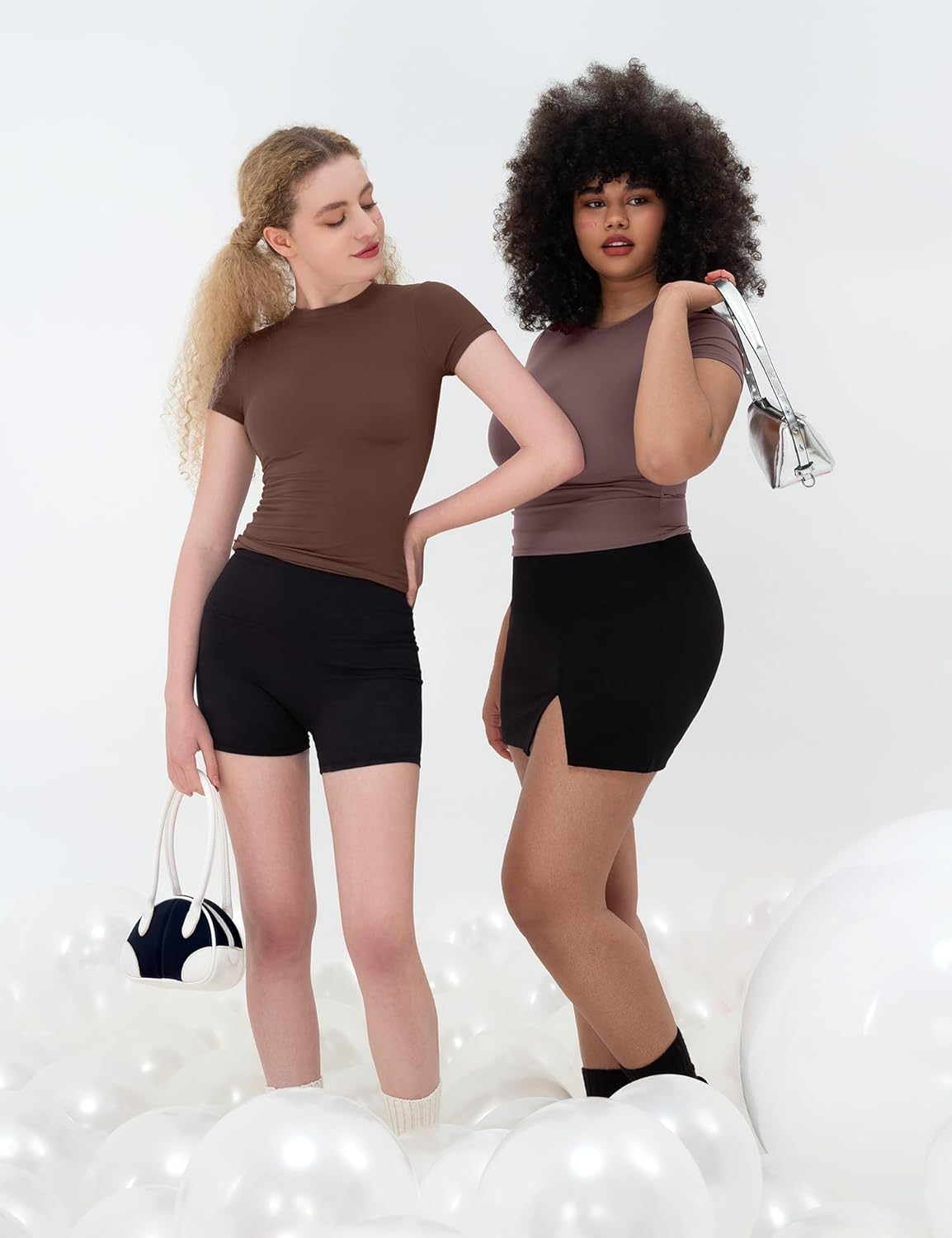 Damen Rundhals Kurzarm Tops doppelt gefüttert Slim Fit T-Shirts Basic T-Shirts - Bild 60 von 89