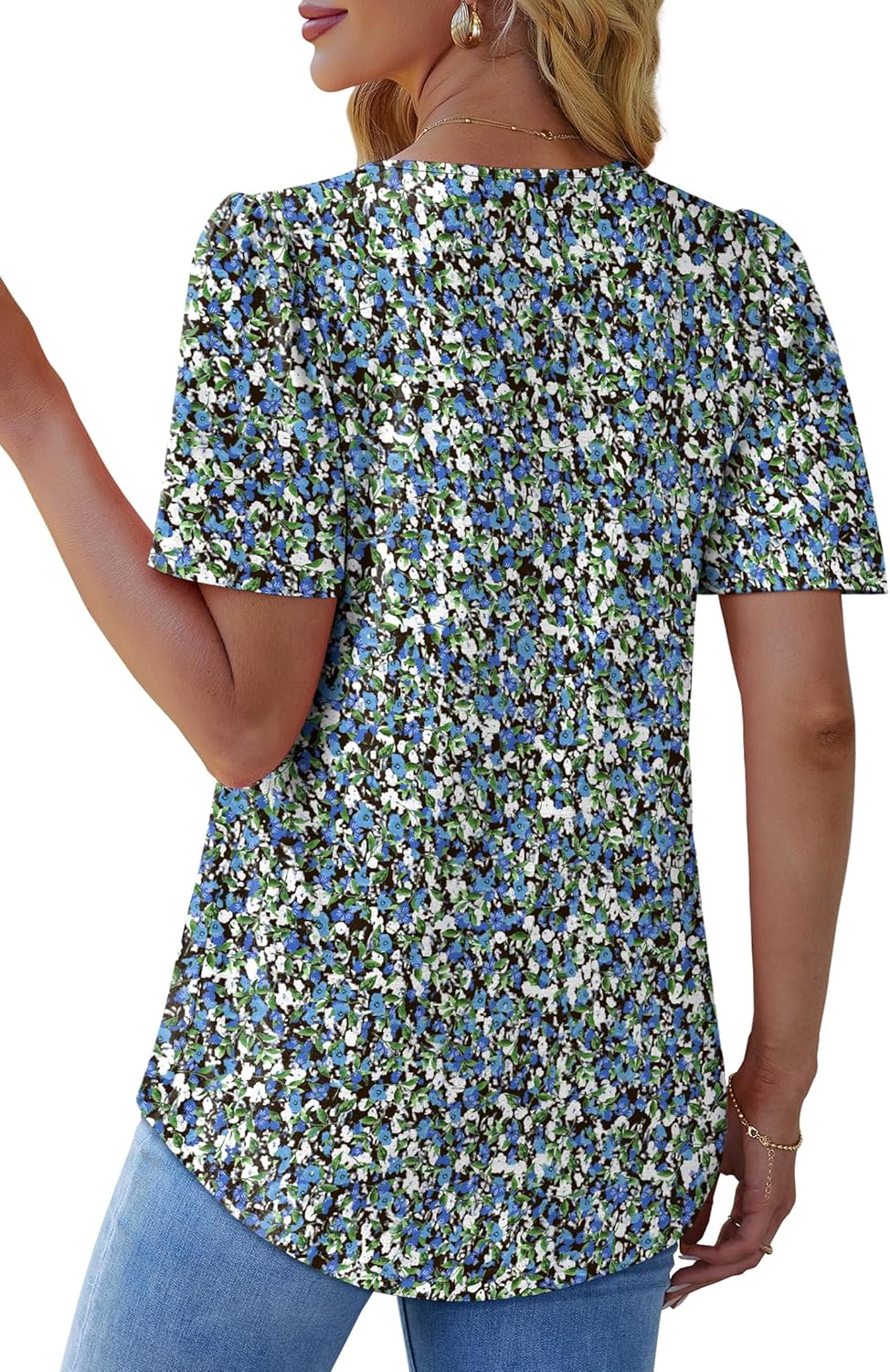 Womens Pleated Square Neck T-Shirts Puff Short Sleeve Casual Summer Tops - Picture 32 of 77