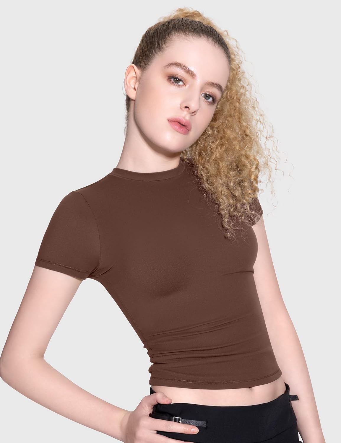 Damen Rundhals Kurzarm Tops doppelt gefüttert Slim Fit T-Shirts Basic T-Shirts - Bild 61 von 89