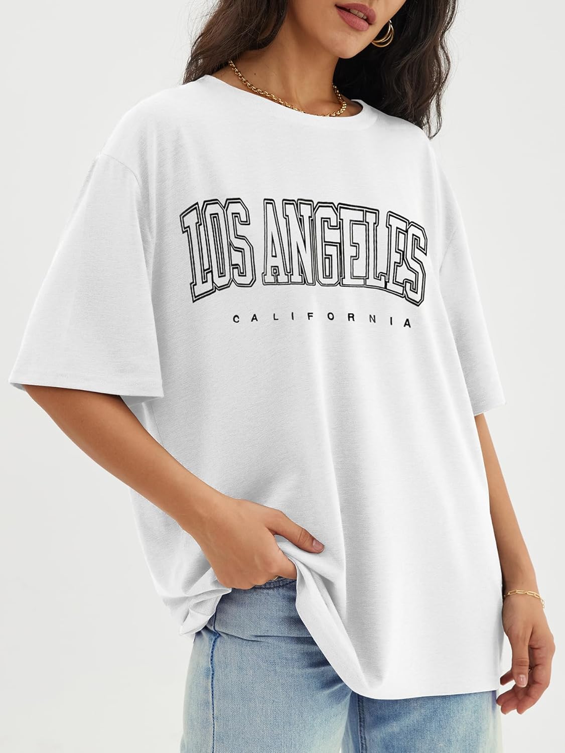 Womens Oversized Crewneck T-Shirts Loose Fit Short Sleeve Casual Tops for Summer - Picture 57 of 153