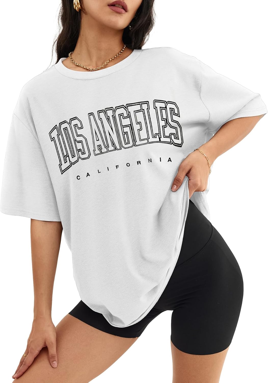 Womens Oversized Crewneck T-Shirts Loose Fit Short Sleeve Casual Tops for Summer - Picture 58 of 153