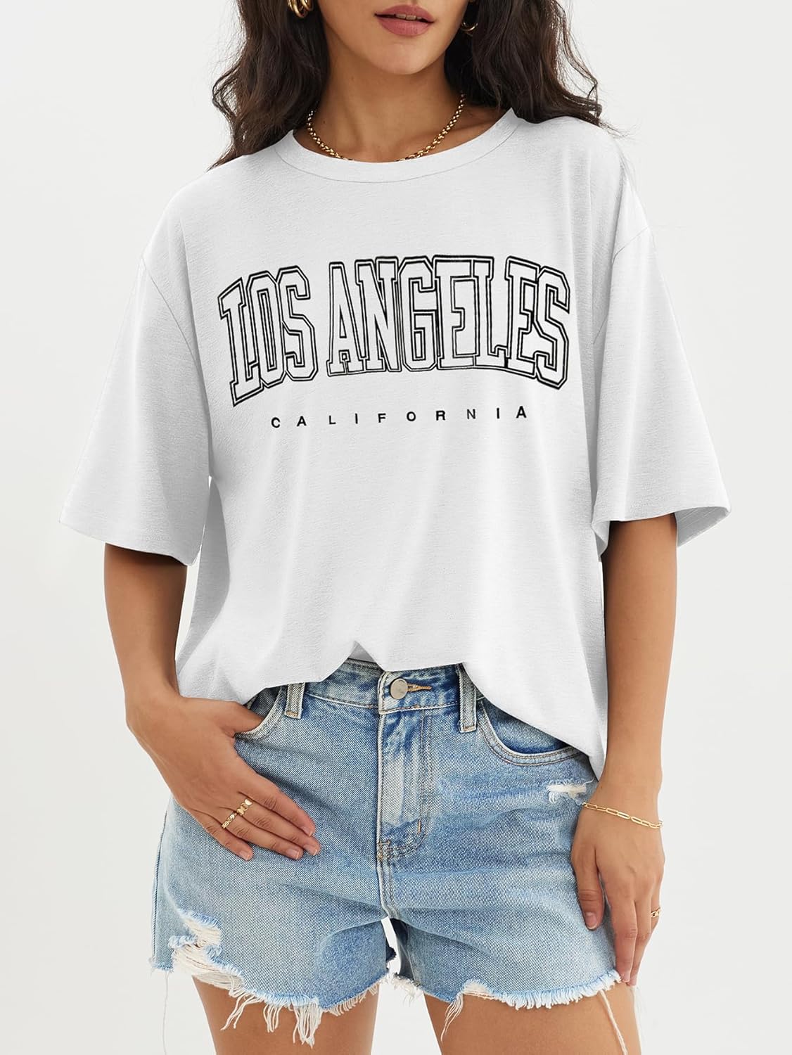 Womens Oversized Crewneck T-Shirts Loose Fit Short Sleeve Casual Tops for Summer - Picture 59 of 153