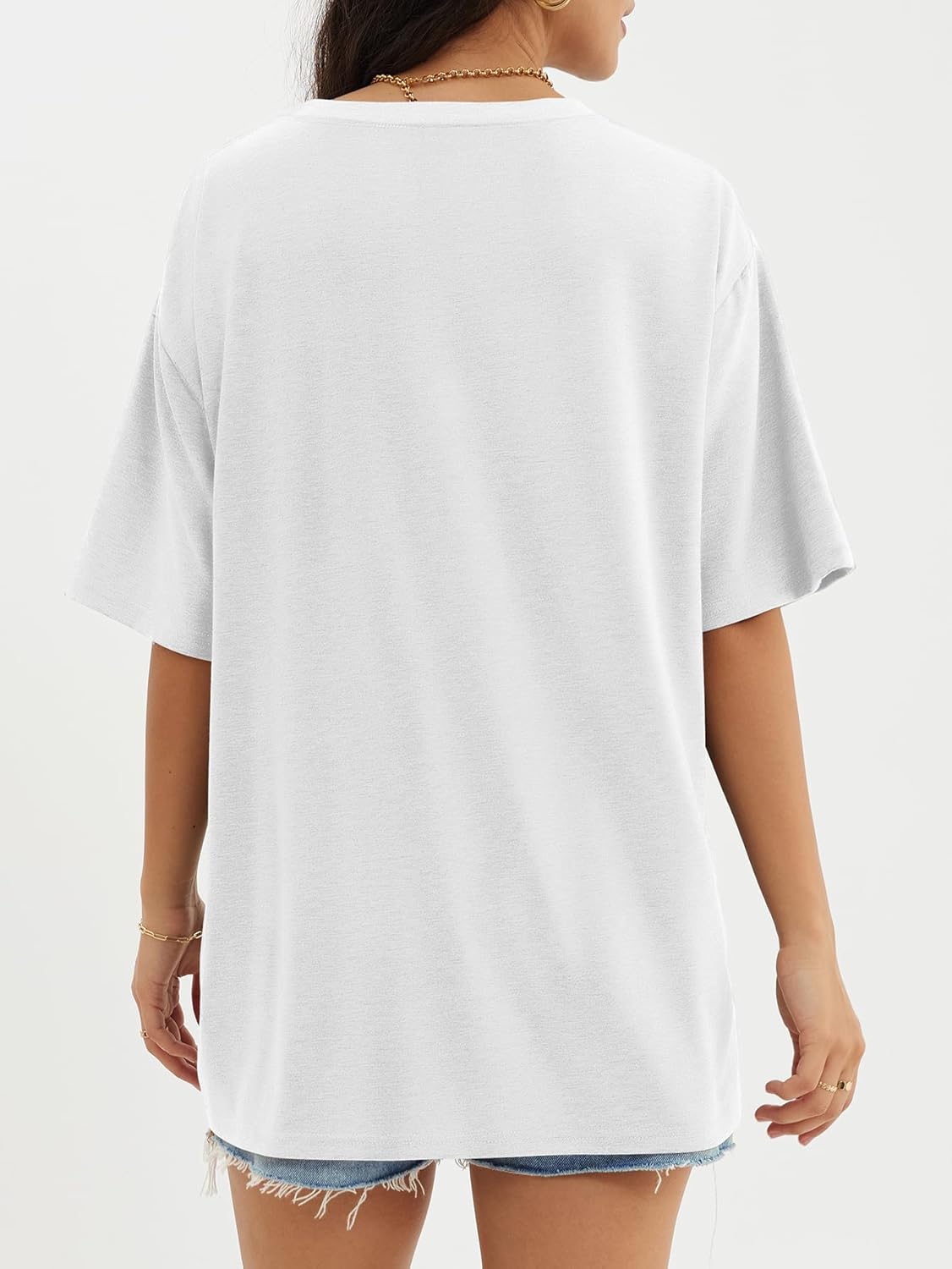 Womens Oversized Crewneck T-Shirts Loose Fit Short Sleeve Casual Tops for Summer - Picture 60 of 153
